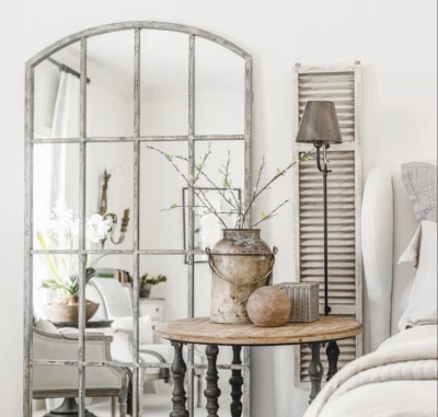 Window Pane Arch Wall Floor Mirror XL 82"  French Restoration Coastal Cottage - Image 1 of 3