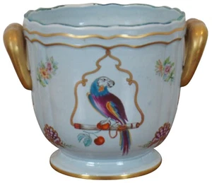 Italian Lowestoft Reproduction Mottahedeh Parrot Bird Cache Pot Vase Planter 8" - Picture 1 of 12
