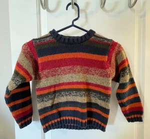 Sonoma Kids Boys Size Medium 5 6 Red Navy Orange Brown striped sweater used - Picture 1 of 4