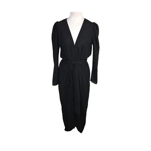 Sheike Midi Cocktail Dress Size 10 Black Textured Metallic Long Sleeves Belted - Picture 1 of 11