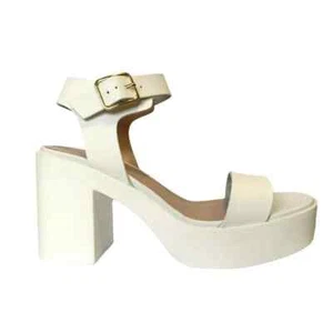 Damen Frauen weiße Sandalen Lack klobiger Blockabsatz Stiefeletten Chelsea Größe 4-7 - Bild 1 von 7