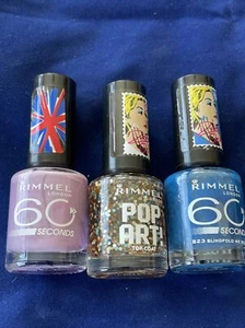 Rimmel 60 Seconds ONE COAT Nail Polish 420SweetLavender 823Blindfold, TopCoat A2 - Picture 1 of 3