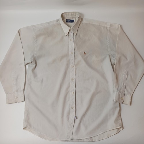 OFF WHITE Polo Ralph Lauren Uomo Vintage Camicia Abito Logo Colorato Bianco Off Taglia XL