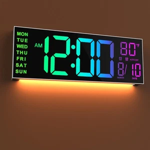 16" Large Digital Wall Mount Clock, Count Down Timer, Alarm, Big LED, 8 RGB C... - Picture 1 of 9