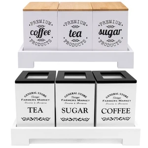 Set of 3 Tea Coffee Sugar Canisters Storage Set Kitchen Jars Containers - Picture 1 of 16