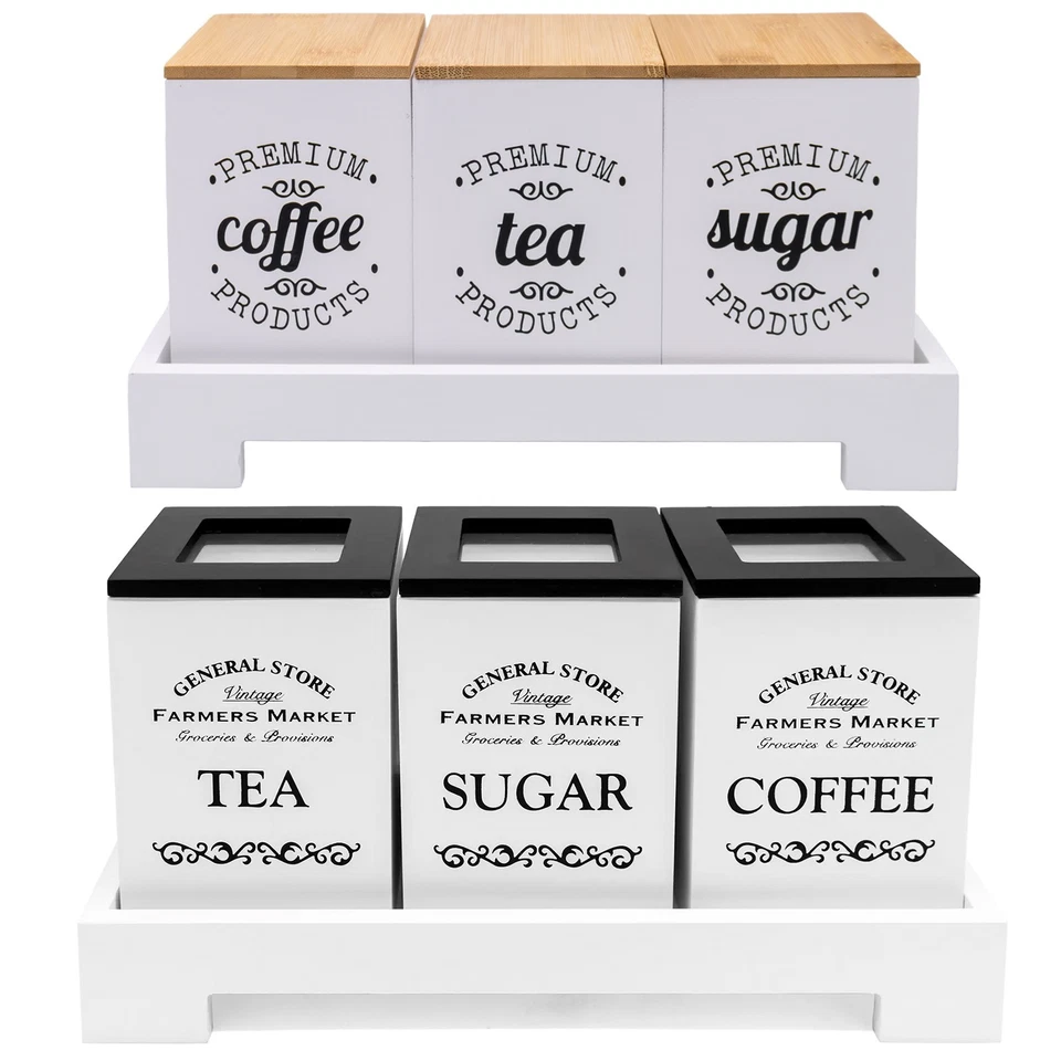 MAISON DES CADEAUX Set of 3 Tea Coffee Sugar Canisters Storage Set Kitchen Jars Containers