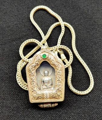 西藏银雕释迦牟尼利基佛吊坠鸣笛黑盒护身符 99 — 第 1/4 张图片