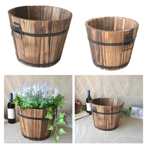 Barrel Planter 2 Different Sizes Round for Patio Garden Backyard Balcony - Picture 1 of 8