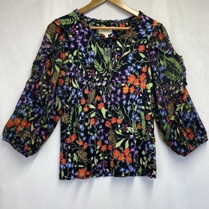 Maeve by Anthropologie Rüschen Schlüssellochausschnitt Puffärmel Top Damen XS schwarz Blumenmuster - Bild 1 von 19
