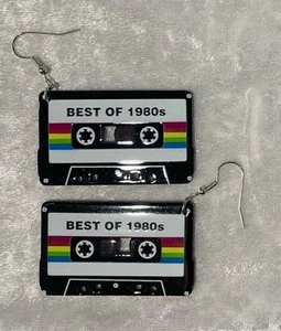 Fun eighties 80s music theme acrylic dangle earrings free postage - Picture 1 of 3