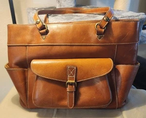 PATRICIA NASH Bolsena Tan Cognac Brown Italian Leather Tote Handbag Purse - Picture 1 of 10