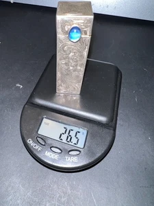 Vintage 800 Silver Lipstick Case Blue Stone Floral Etched Italy - Picture 1 of 11