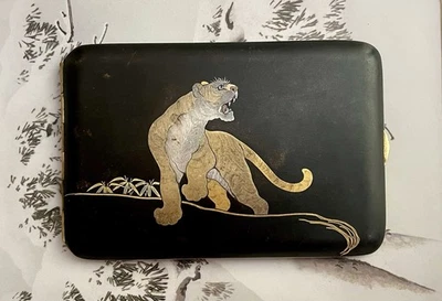 Estuche de cigarrillos Meiji japonés Komai metalistería oro 24k plata incrustación tigre Foto 1 de 4