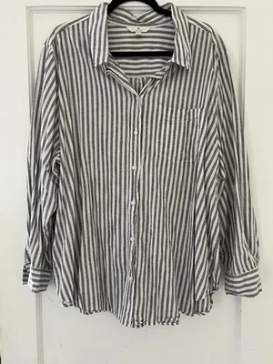 H&M Women’s Khaki And White Linen/Cotton  Mix Shirt Size XXL - Image 1 of 4