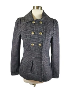 Pink Envelope Women's Juniors Pea Coat Size M Polka Dot Pink Black Bow Accent - Picture 1 of 12