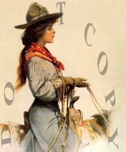 ANTIKE WESTERN REPRODUKTION 8X10 FOTODRUCK HÜBSCHES COWGIRL ZU PFERD - Bild 1 von 1