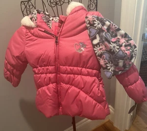 London Fog Girls Pink Ski Jacket Hooded Coat & Fleece Beanie Hat Set Size 4 NWT - Picture 1 of 8