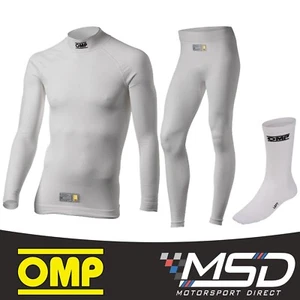 Juego de ropa interior omp Technica parte superior, inferior, calcetines blancos aprobados por la FIA 8856-2028 - Imagen 1 de 5