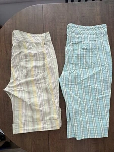 2 Bandolinoblu Bermuda Shorts Women’s Sz 12 Blue Green Plaid Cuffed Mid Rise VGC - Picture 1 of 21