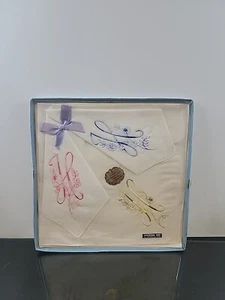 Vintage Set of 3 Ladies Hankie Handkerchiefs NEEDLE CRAFT Letter H ORIGINAL BOX - Picture 1 of 4