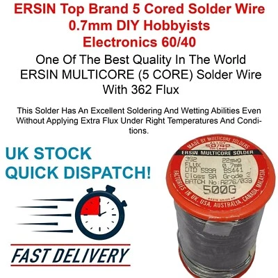 ERSIN MULTICORE 60/40 SOLDER WIRE 0.7mm ELECTRICAL INDUSTRIAL HOBBY ELECTRONICS - Image 1 of 3