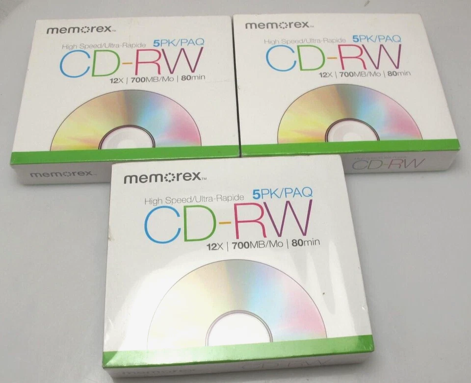 Lot 3 Memorex 5 Pack High Speed CD-RW 12x Data 700MB/M0 80 Minute Music NEW - Image 1 of 3