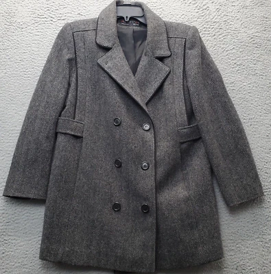 Abrigo Alorna Pea Mujer Pequeño Gris Lana Espiga Manga Larga Doble Pecho Foto 1 de 4