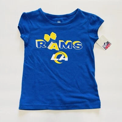 NWT NFL Los Angeles LA Rams Girls Blue TShirt Yellow Glitter Bow 2T Team Apparel - Image 1 of 4