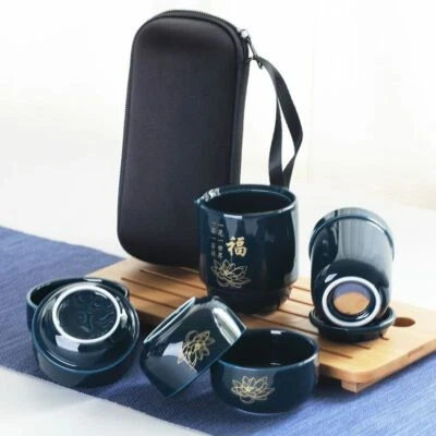 Juego de té de porcelana de cerámica china tazas portátiles para viajar con bolsa portátil Foto 1 de 4