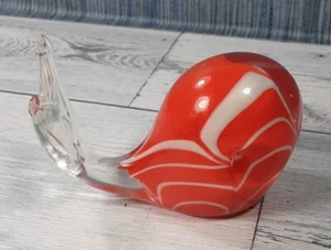 Murano Style Orange White Glass Paperweight Whale - Picture 1 of 7