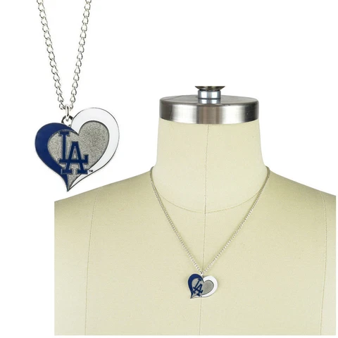 New MLB Los Angeles Dodgers Fashion Jewelry Swirl Heart Charm Pendant Necklace Cover