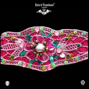 cintura donna vita alta ecopelle ricamata macrame strass cristalli perle fiore - Picture 1 of 24