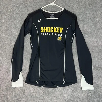 Wichita State Shockers Womens Shirt Small Asics Black Yellow NCAA Track Run A2 - Image 1 of 4