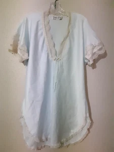 VTG Christian Dior Lingerie Cottagecore Baby Blue Short Nightgown Union USA Made - Picture 1 of 12