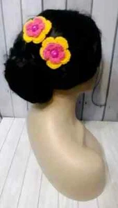 crochet handmade hair clips barrette flower 2.5 inch pink orange USA - Picture 1 of 2