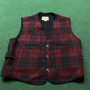 Vintage Woolrich Wool Vest Mens XL Red Black 90S Buffalo Plaid Mackinaw USA MADE - Picture 1 of 7