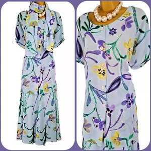 Jacques Vert Light Blue Floral Skirt Top & Scarf Outfit Mother of the Bride UK18 - Picture 1 of 13