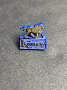Vintage State Of Kentucky Derby Racing Lapel Pin Button Blue Plastic Gold Horse - Picture 1 of 3
