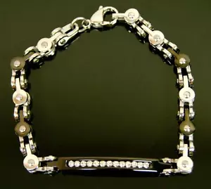 Bracciale Maglia 8,5" Stile Catena Bicicletta Metallo Acciaio Sterling Da Uomo Diamonte - Foto 1 di 3