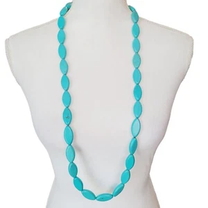 Long Blue Dyed Magnesite Strand Beaded Necklace 38" Semiprecious Gemstones - Picture 1 of 4