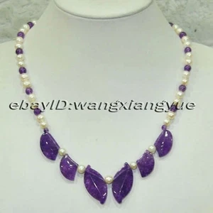 Genuino 7-8MM blanco Akoya Perla / Amatista Colgantes Collar 18 " - Imagen 1 de 3