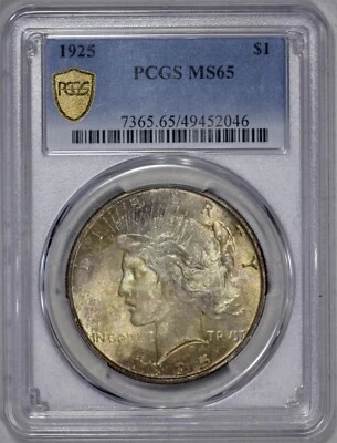 1925 Peace Silver $1 Dollar PCGS MS 65 Toned - Image 1 of 4