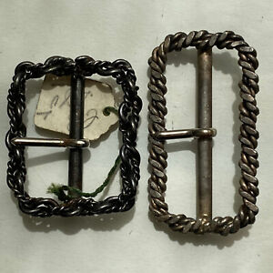 Lot de 2 boucles de ceinture vintage 1940 - Métal gris 40 mm et argenté 51 mm