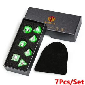Poly Dice Set - Green Solid Resin (Panda) / Dungeons and Dragons DND D&D RPG DM - Picture 1 of 9