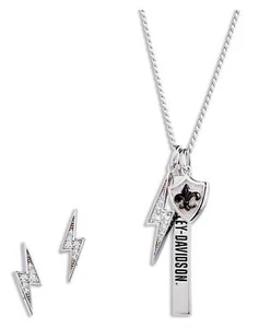 Harley-Davidson Women's 16 in. Lightening Charm Necklace & Earring Set, Silver - Picture 1 of 3