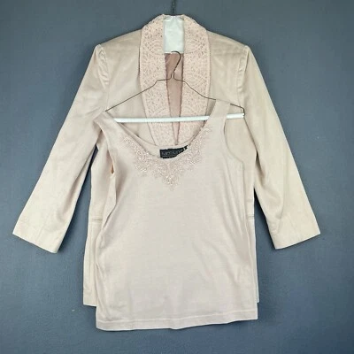 Blazer sin mangas Karen Kane de colección talla 8/XS rosa polvorienta bordado ganchillo forrado precioso Foto 1 de 4