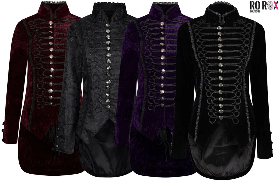 Women's Velvet Gothic Tailcoat - Ladies Vintage Victorian Jacket Emo Corset Coat - Image 1 of 1
