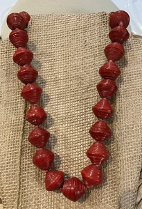 Collar rojo vintage hecho a mano con cuentas de madera tribal étnico suroeste 18 pulgadas - Imagen 1 de 7