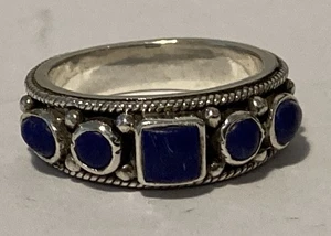 Vintage Sterling Silver & Natural Lapis Lazuli 5 Stone Ring. Size M (5.27g) - Picture 1 of 14