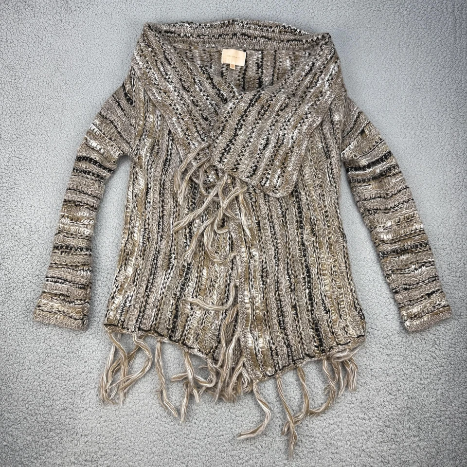 Небеса синий кардиган женщин средний бежевый бахрома открытый передняя шаль воротник богемное - Изображение 1 из 4